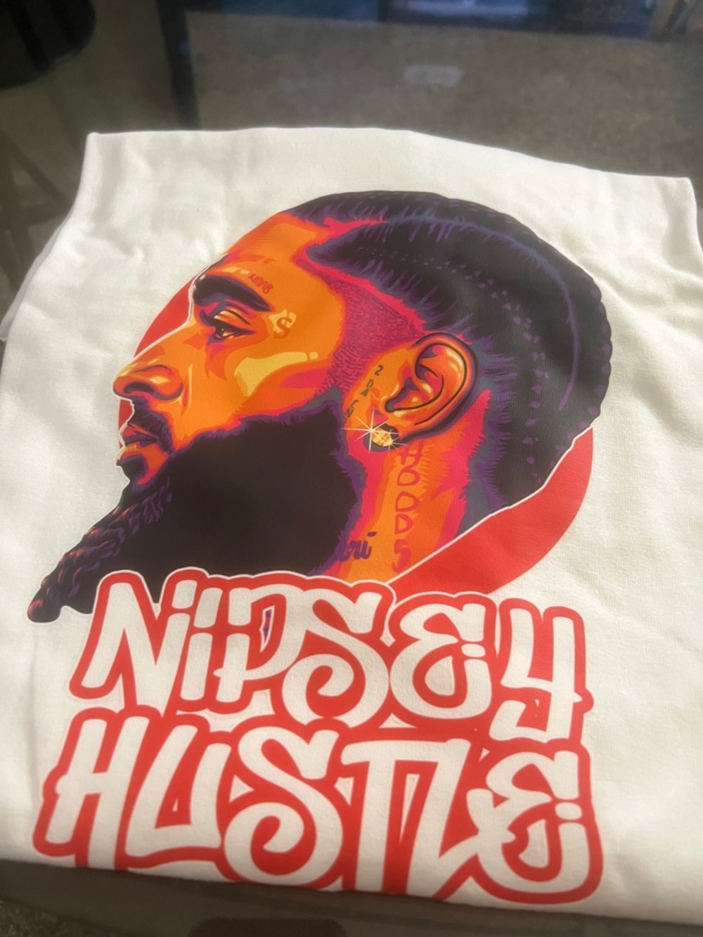 Urban Outfitters White Graphic Tee with Multicolor Nipsey Hussle Portrait - Picture 2 of 3